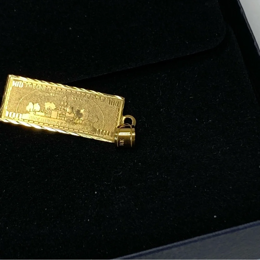 Authentic SUPREME 14K Solid Gold $100 Bill Dollar Pendant